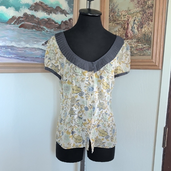Anthropologie Tops - Anthropologie Gray and Yellow Floral Blouse